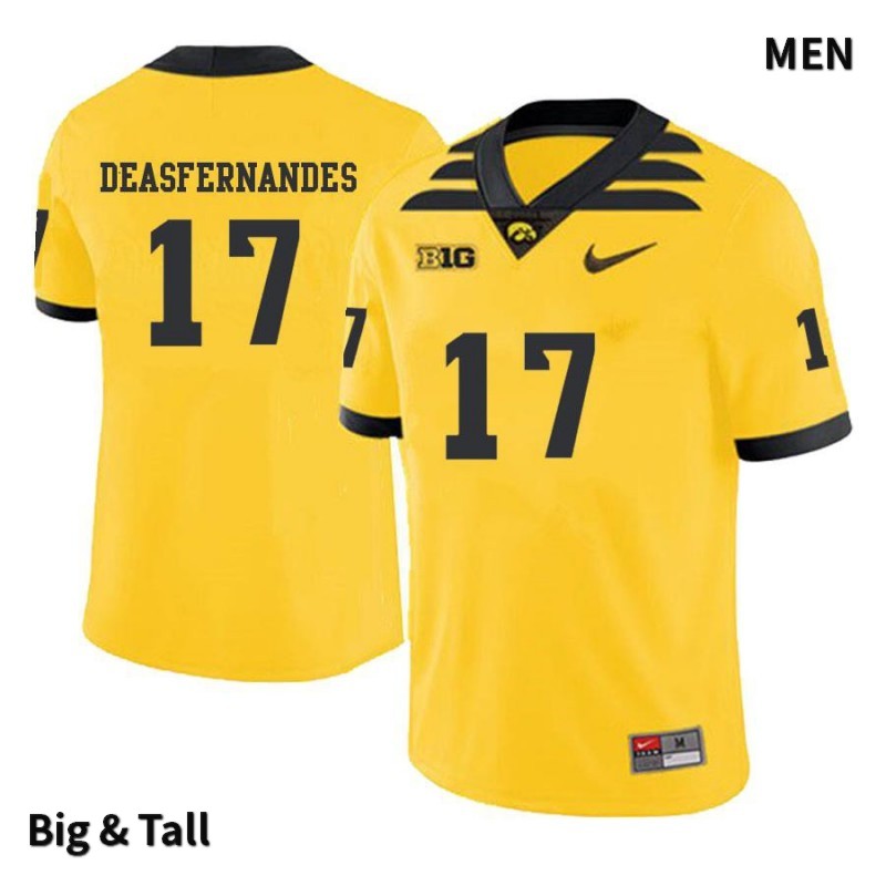 Men's Iowa Hawkeyes NCAA #17 Brenden Deasfernandes Yellow Authentic Nike Big & Tall Alumni Stitched College Football Jersey ZY34W07LT